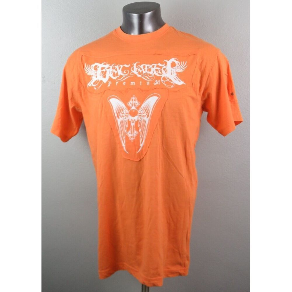 Mens Blac Label Short Sleeve T Shirt Size 2XL Cotton Orange White Metal Buttons